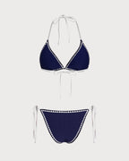 Triangle Bikini Set with Blue Drawstring