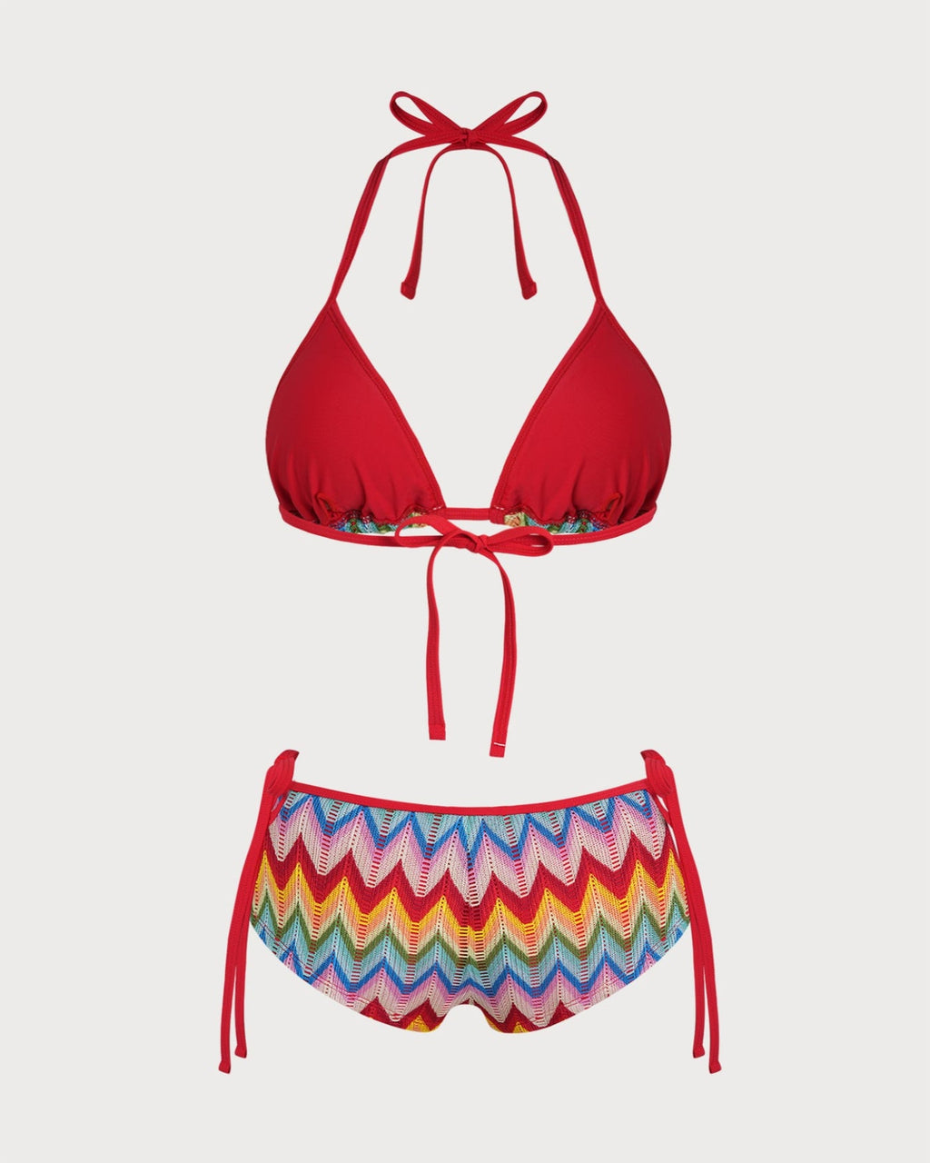 Contrasting Textured Red Halter Bikini Set