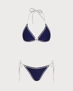 Triangle Bikini Set with Blue Drawstring