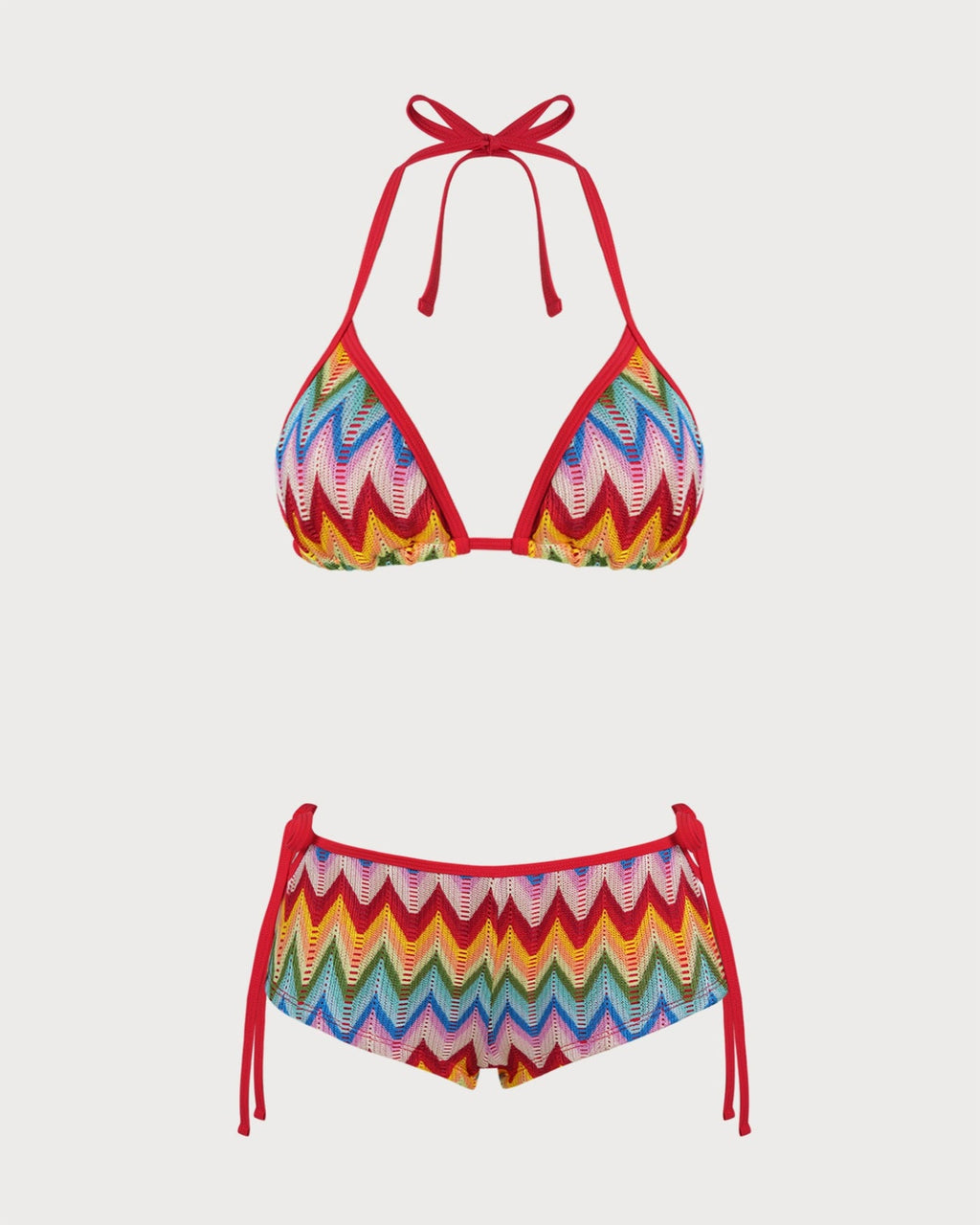 Contrasting Textured Red Halter Bikini Set