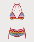 Contrasting Textured Red Halter Bikini Set