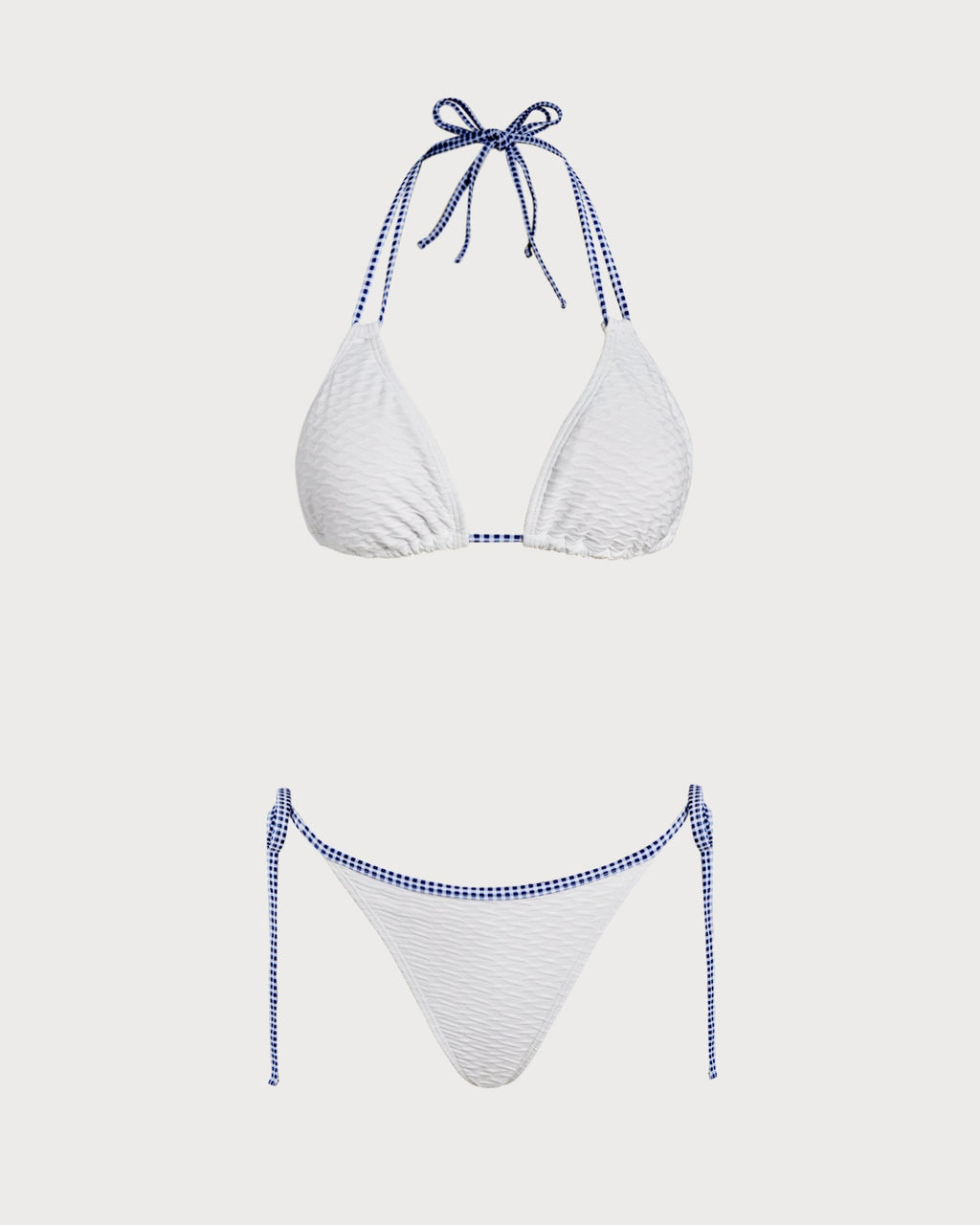 White Halter Neck Triangle Bikini Set with Contrasting Details