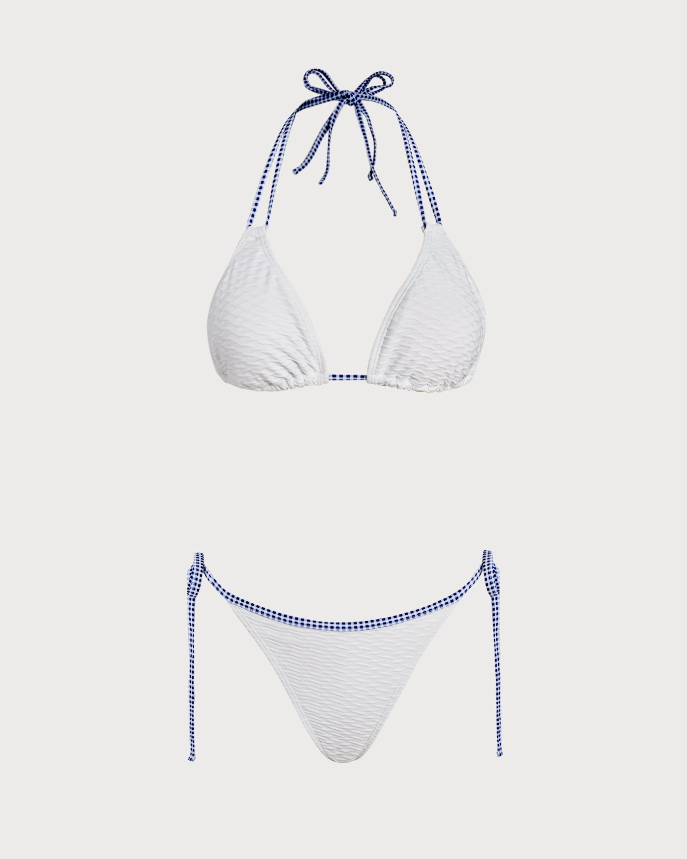 White Halter Neck Triangle Bikini Set with Contrasting Details