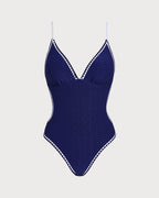 Blue X-Cross Bralette One-Piece Swimsuit