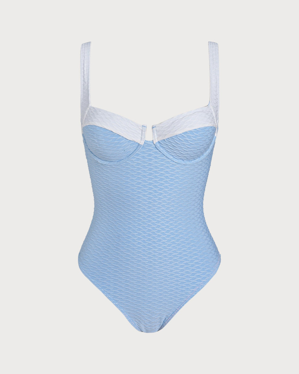 Contrasting Underwire One-Piece in Blue Textured Fabric