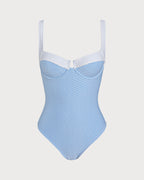Contrasting Underwire One-Piece in Blue Textured Fabric
