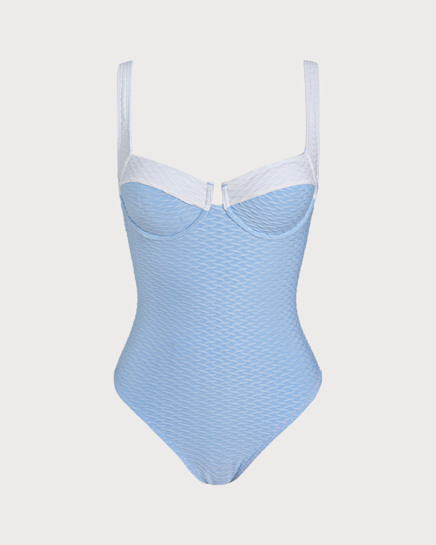 Contrasting Underwire One-Piece in Blue Textured Fabric