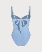 Contrasting Underwire One-Piece in Blue Textured Fabric