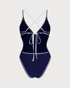 Blue X-Cross Bralette One-Piece Swimsuit