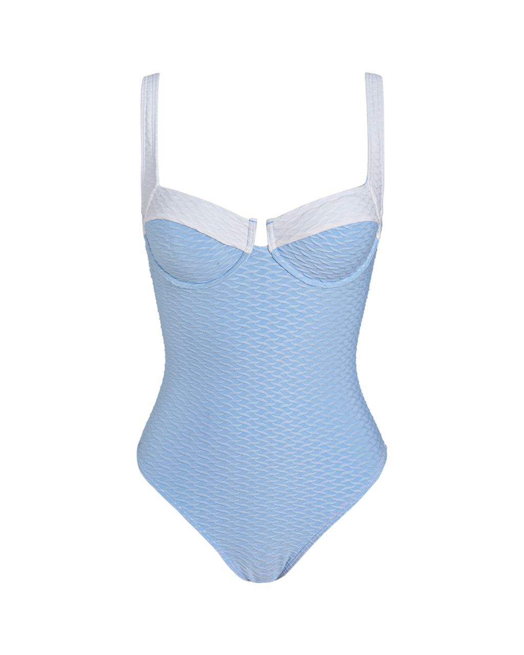 Contrasting Underwire One-Piece in Blue Textured Fabric