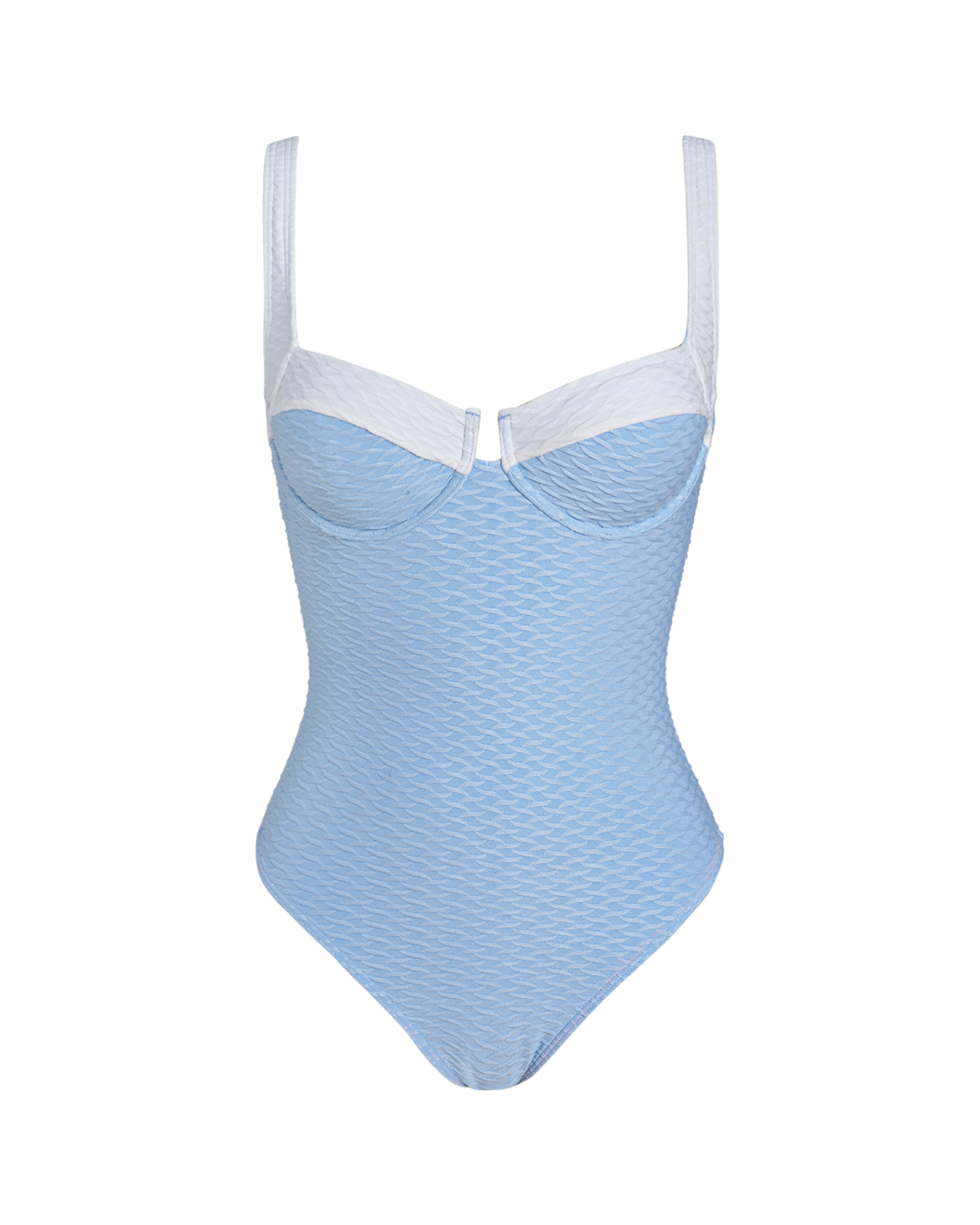 Contrasting Underwire One-Piece in Blue Textured Fabric
