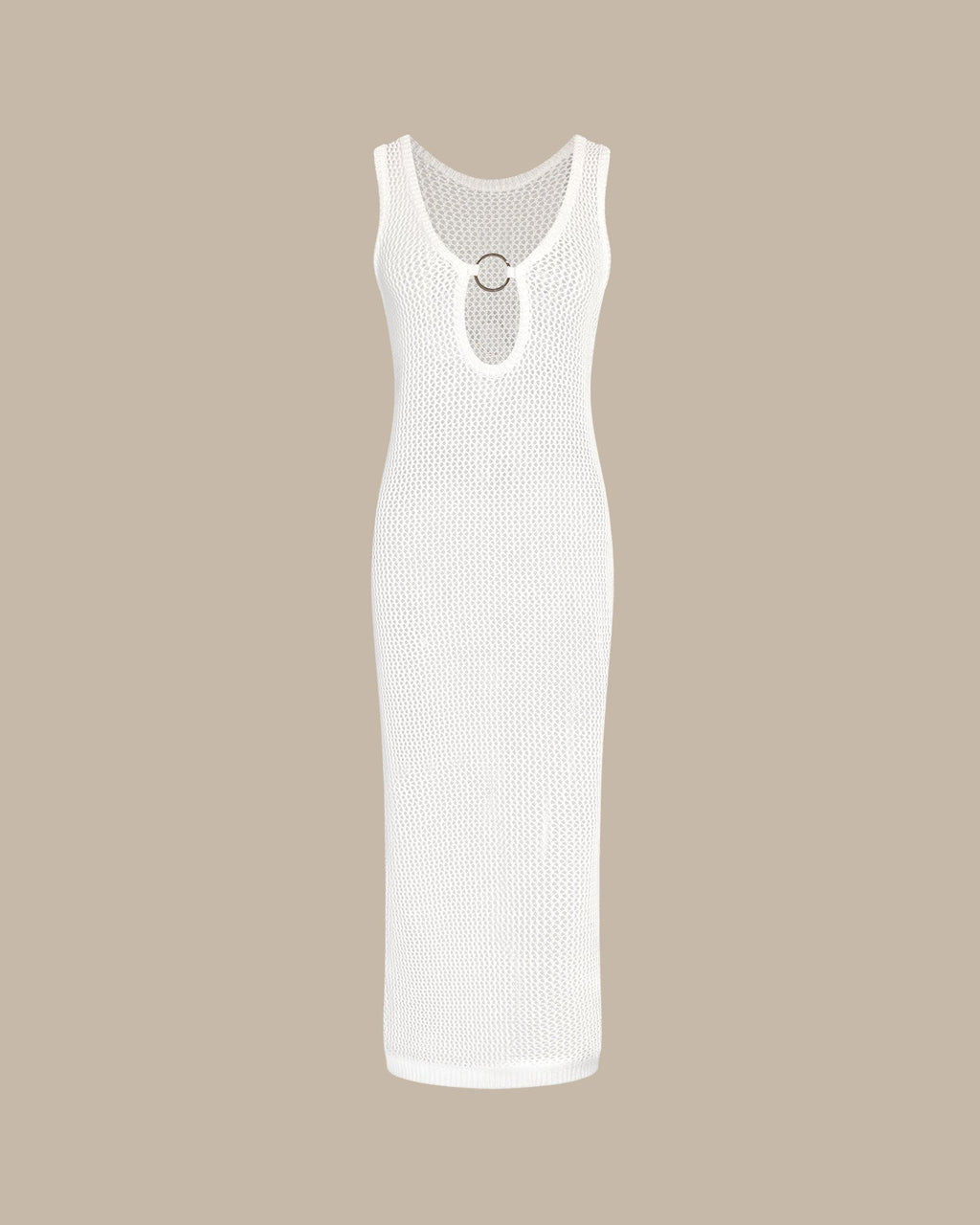 White V-Neck O-Ring Swim Cover-Up