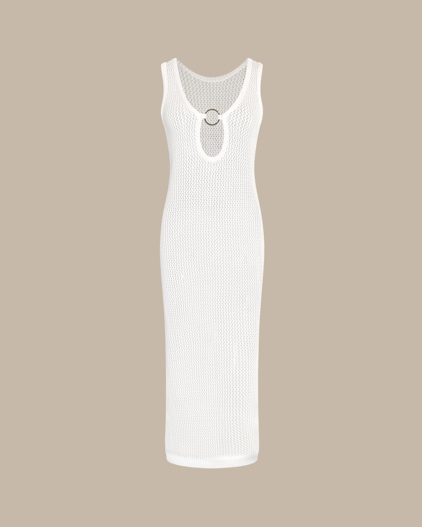 White V-Neck O-Ring Swim Cover-Up