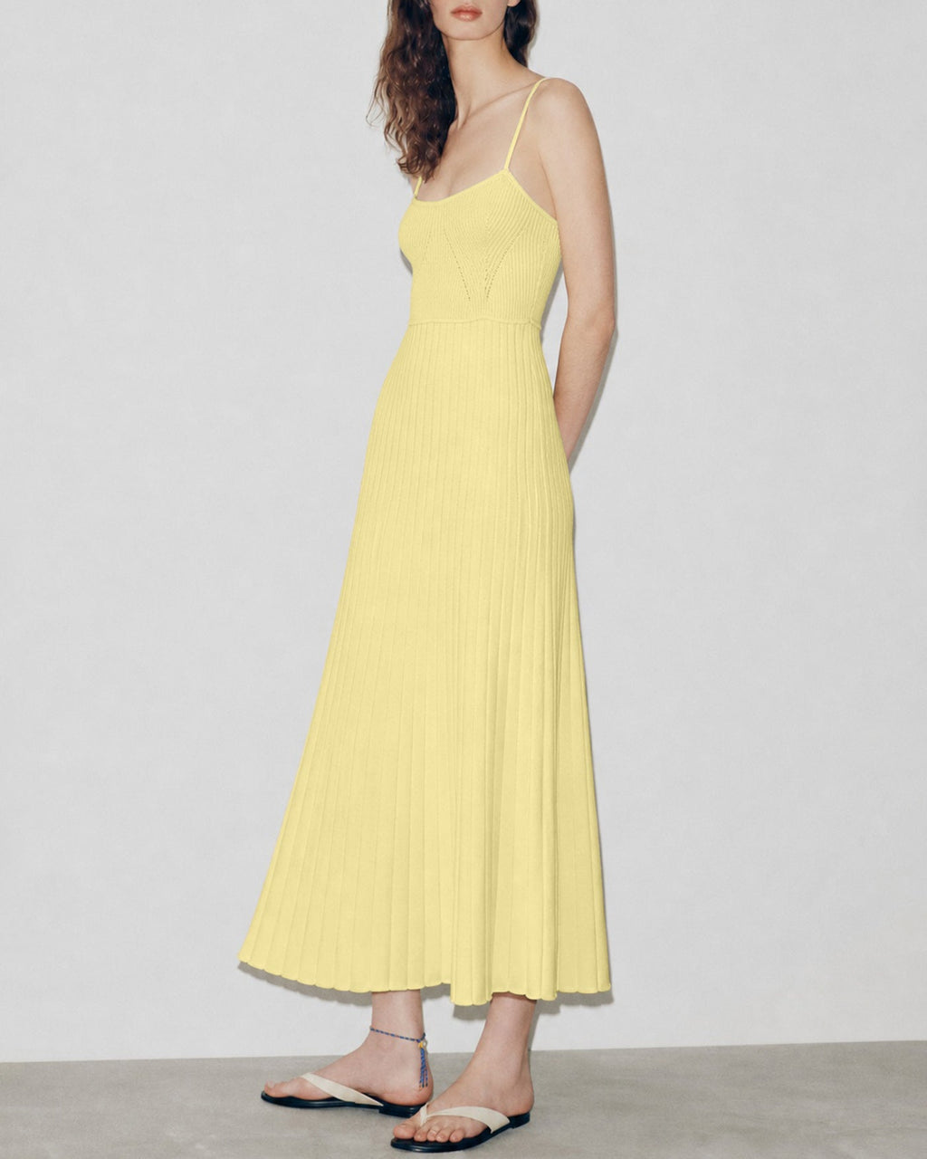 Textured Yellow Midi Dress with Slip Design