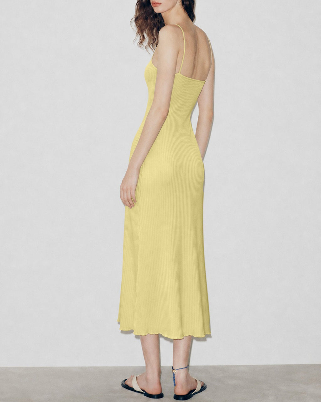 Textured Yellow Midi Dress with Slip Design