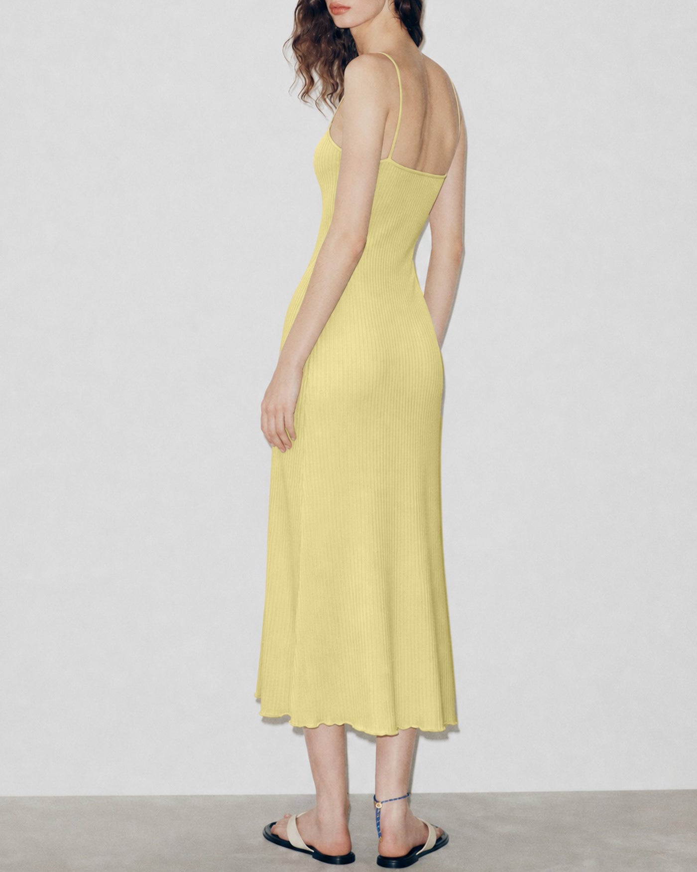 Textured Yellow Midi Dress with Slip Design