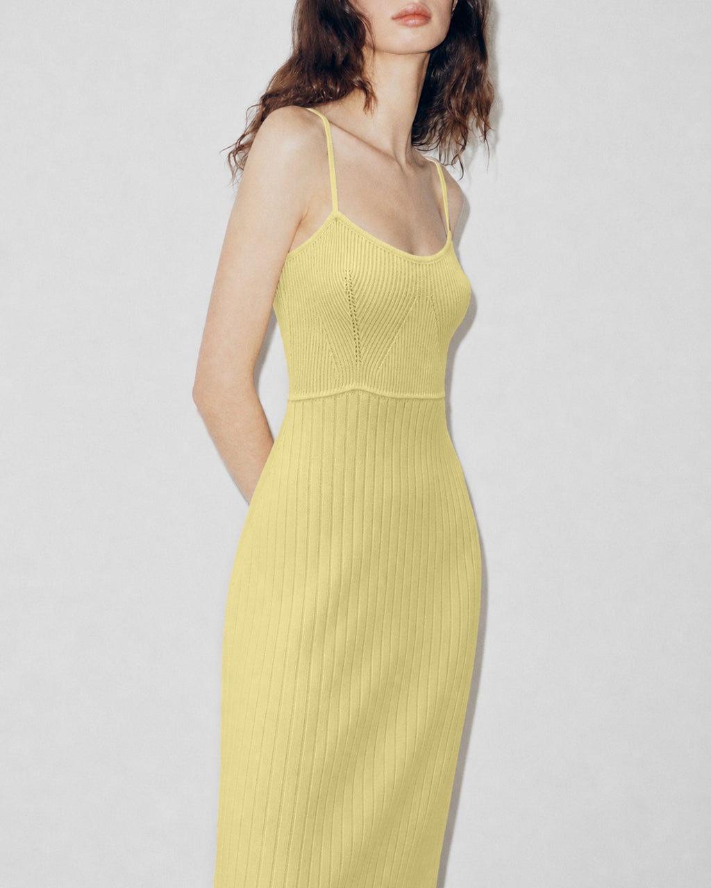 Textured Yellow Midi Dress with Slip Design