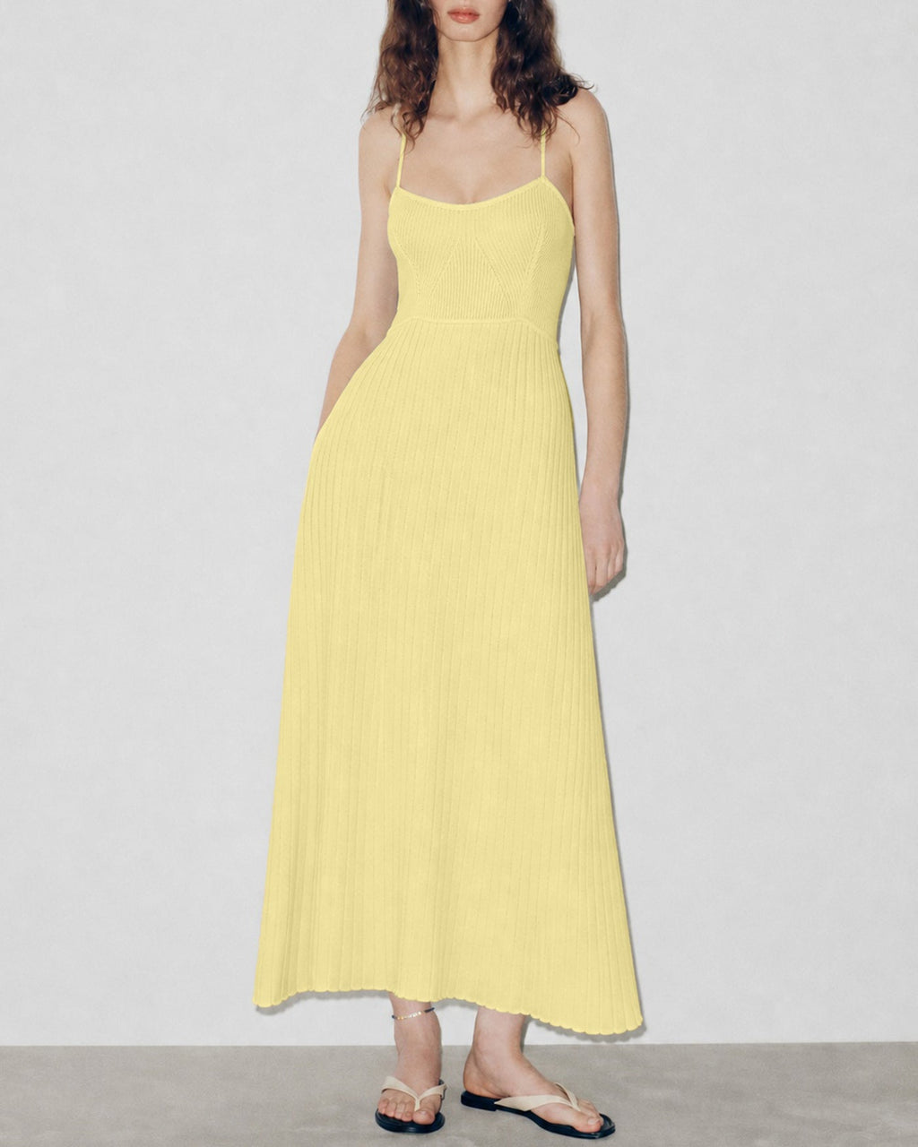 Textured Yellow Midi Dress with Slip Design