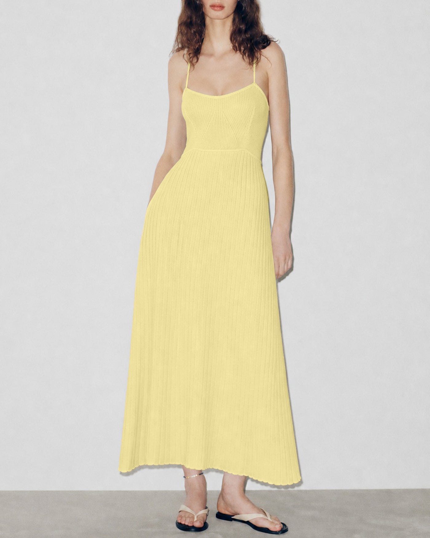 Textured Yellow Midi Dress with Slip Design