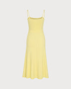 Textured Yellow Midi Dress with Slip Design