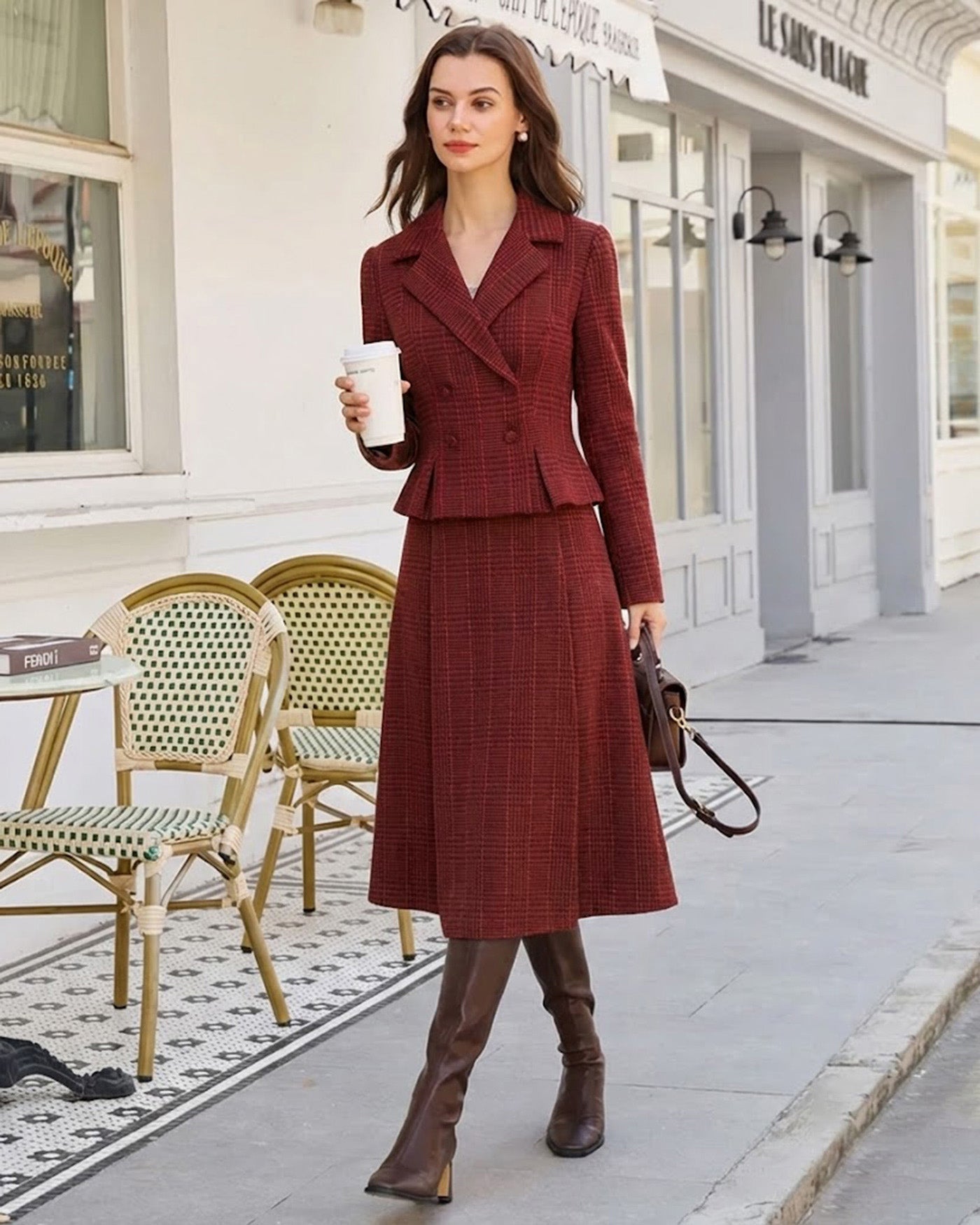 Double-Breasted Red Plaid Blazer