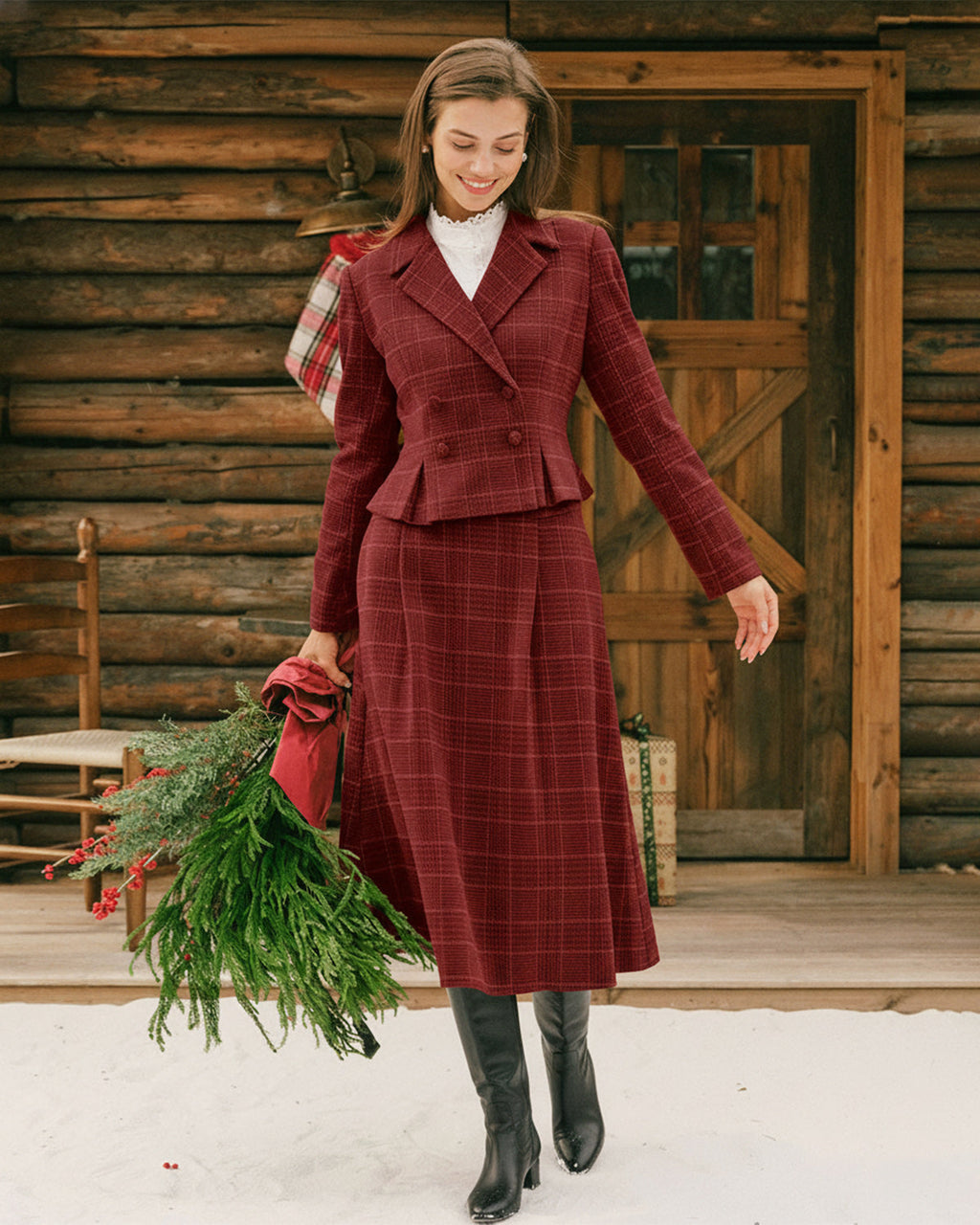 Double-Breasted Red Plaid Blazer