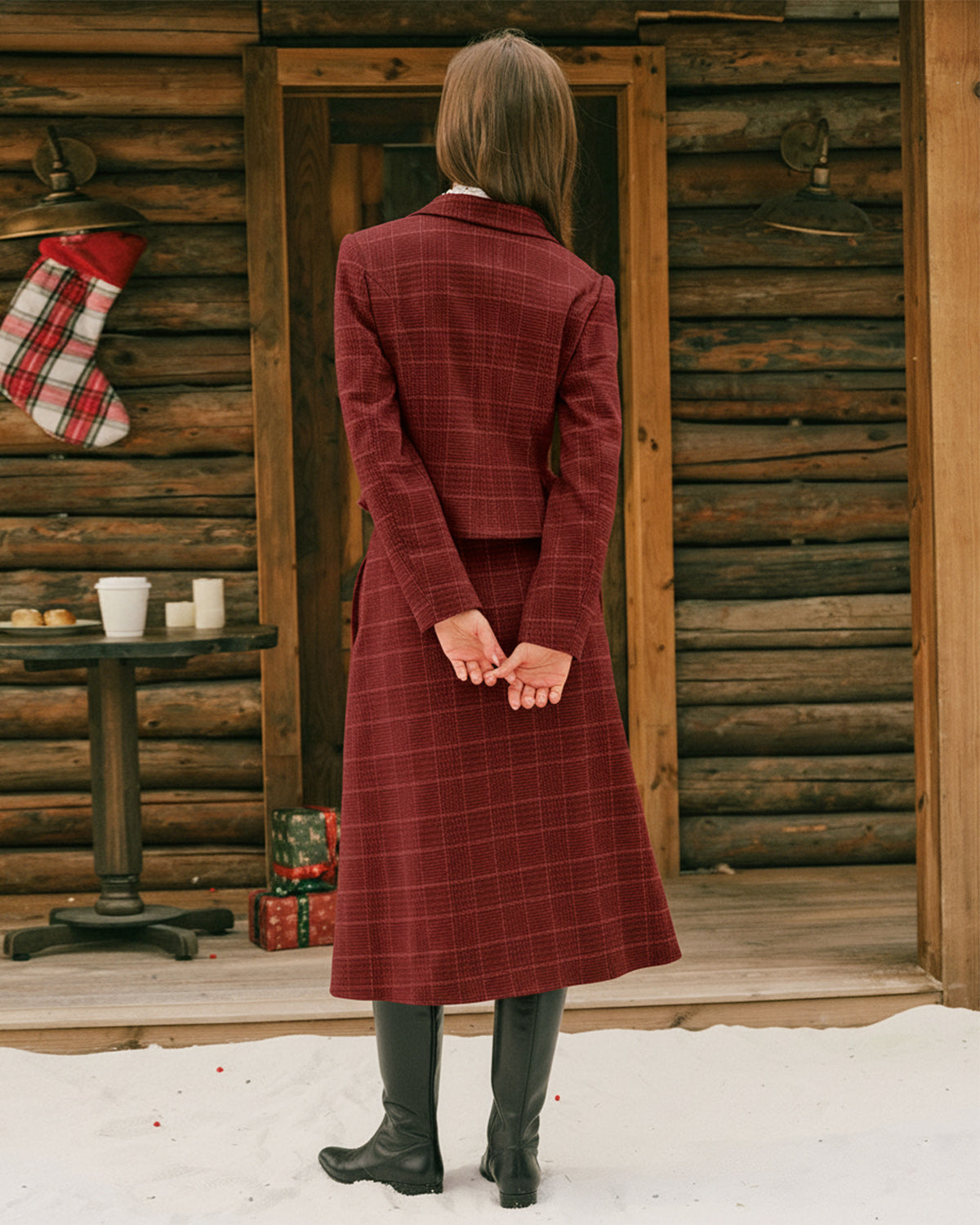 Double-Breasted Red Plaid Blazer