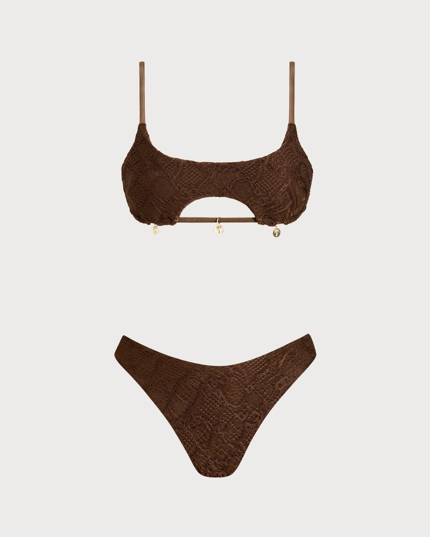 Textured Bandeau Bikini Set with Coffee Square Neck