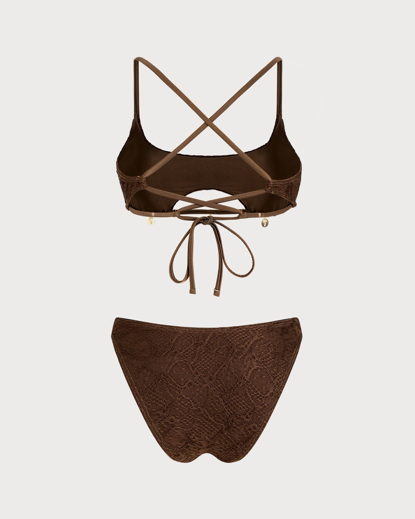 Textured Bandeau Bikini Set with Coffee Square Neck