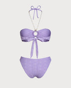 Purple O-Ring Halter Bandeau Bikini Set