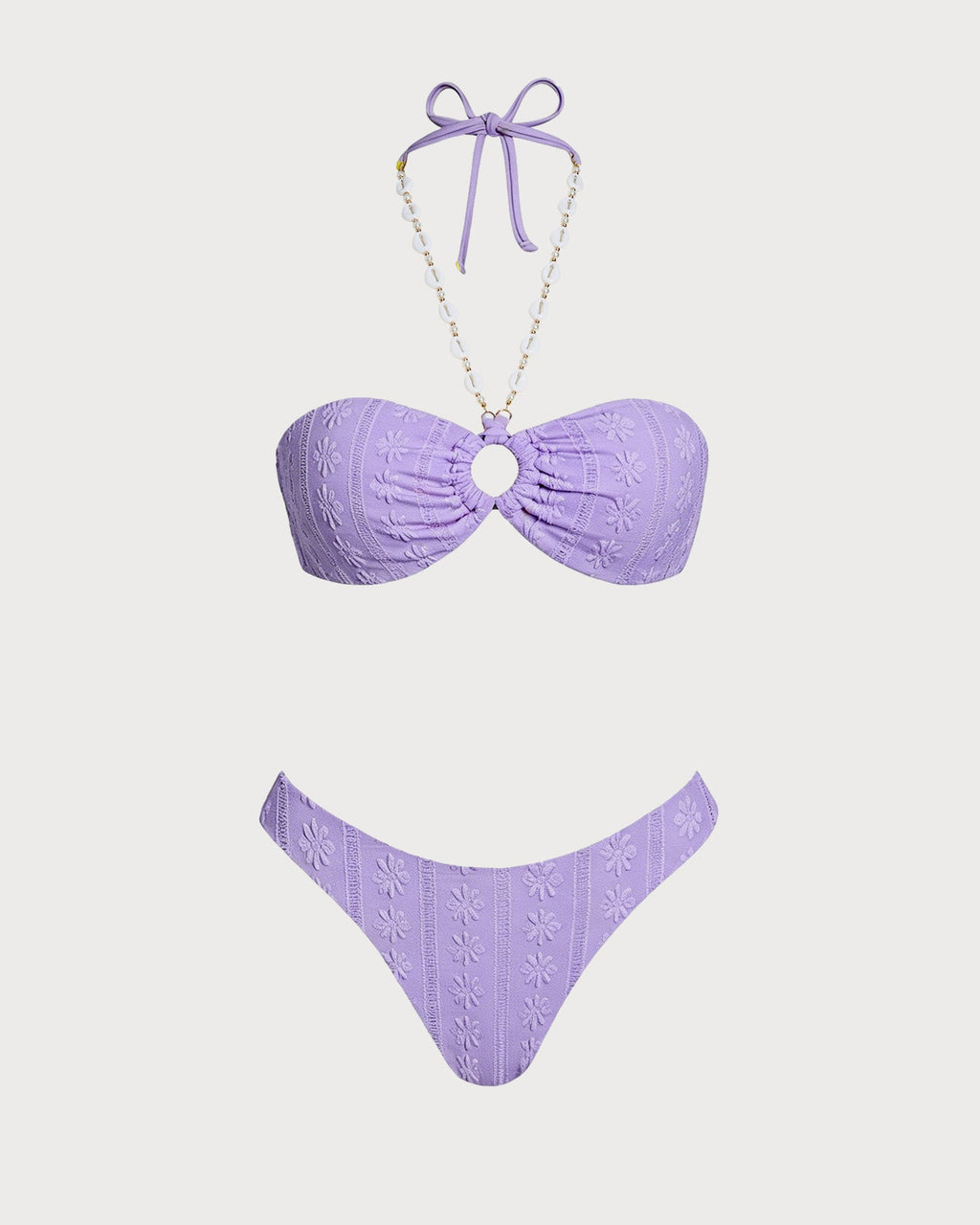 Purple O-Ring Halter Bandeau Bikini Set