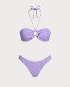 Purple O-Ring Halter Bandeau Bikini Set