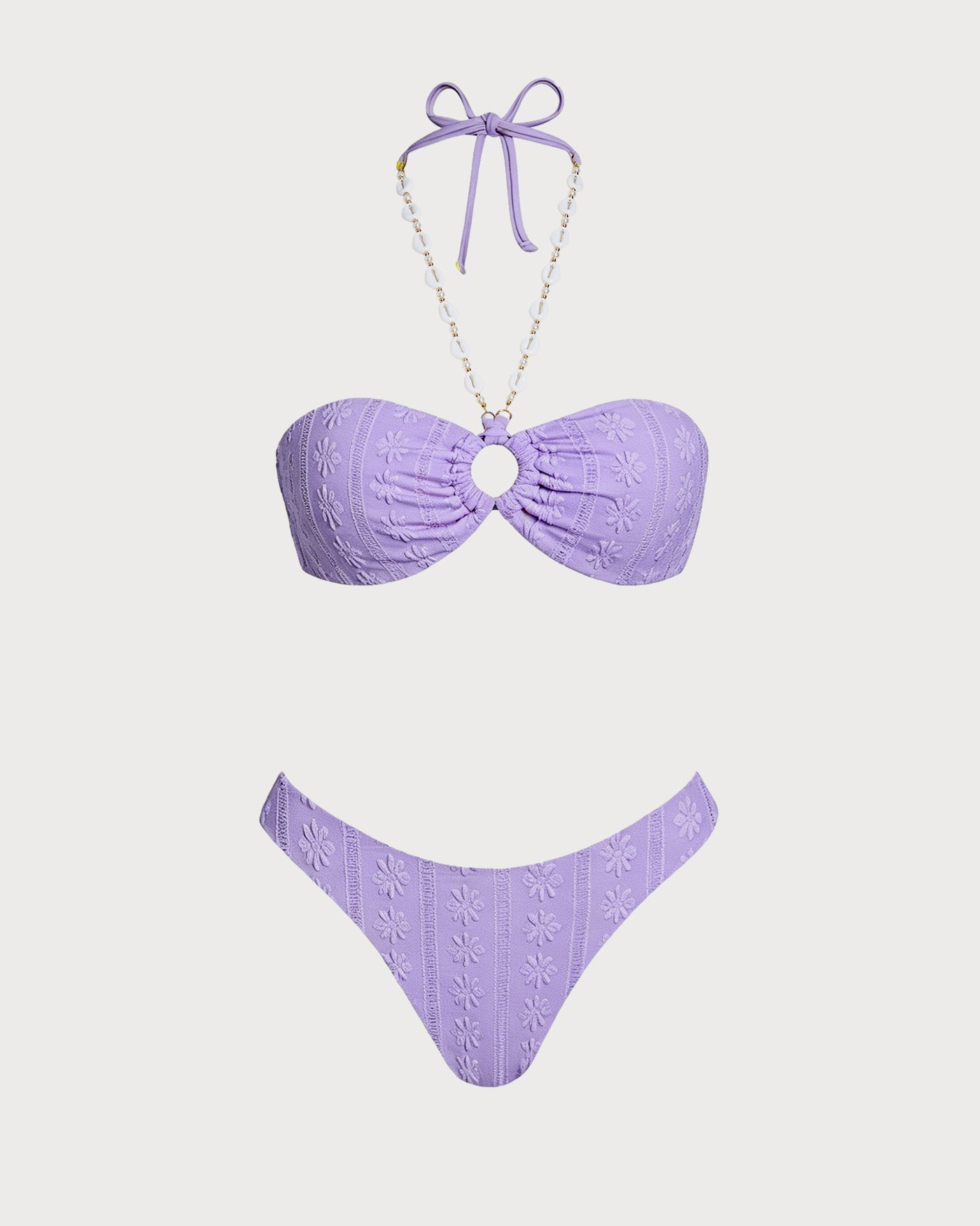 Purple O-Ring Halter Bandeau Bikini Set