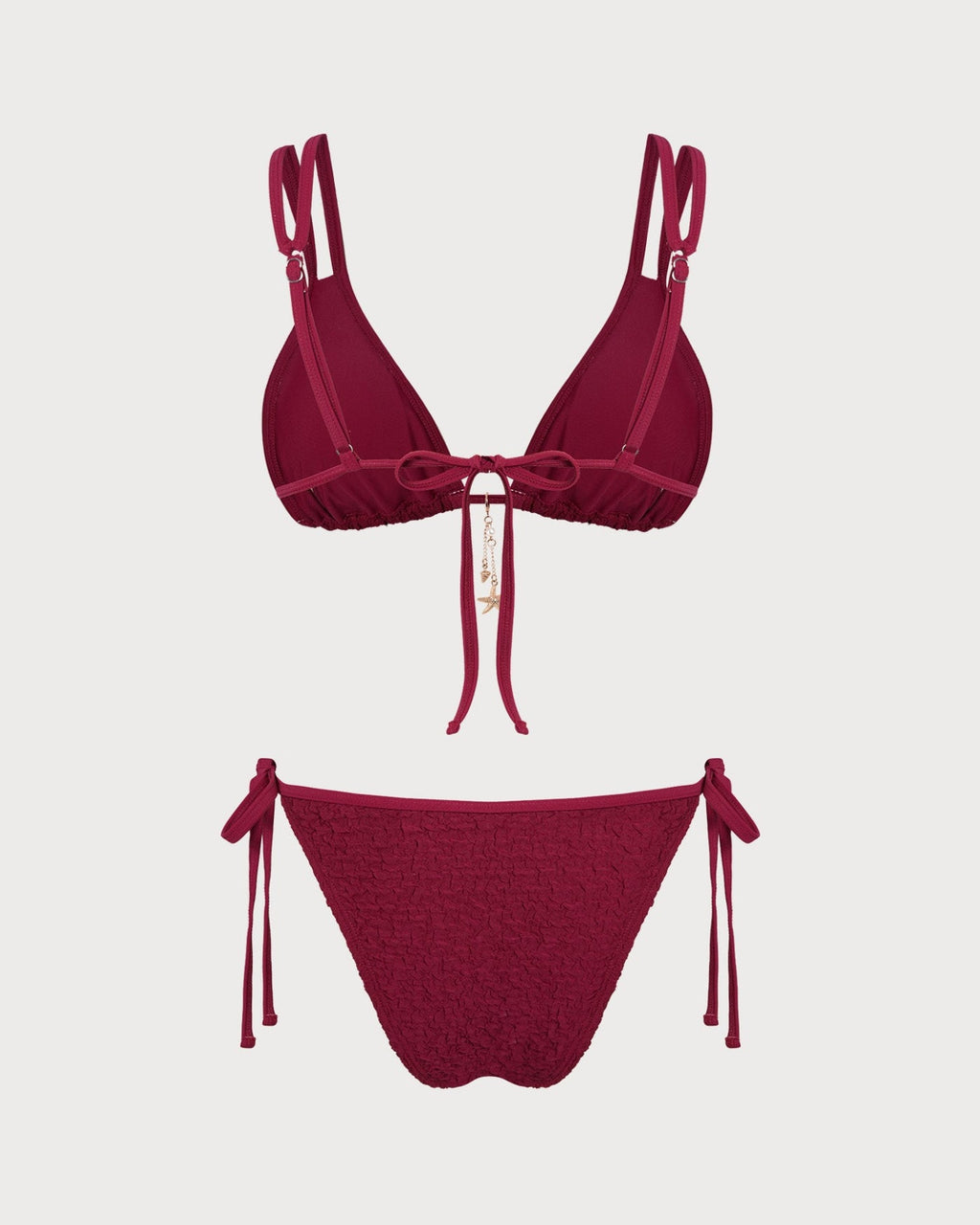Textured Triangle Bikini Set in Wine Red