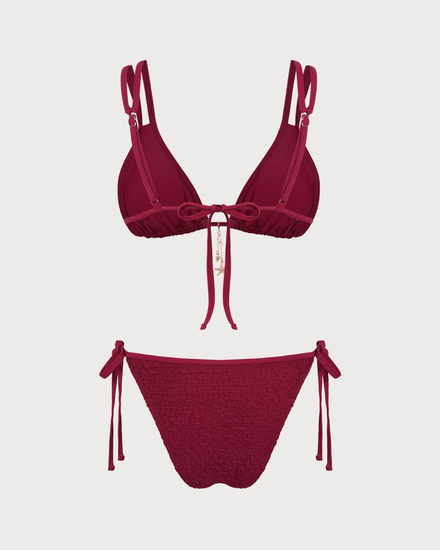 Textured Triangle Bikini Set in Wine Red