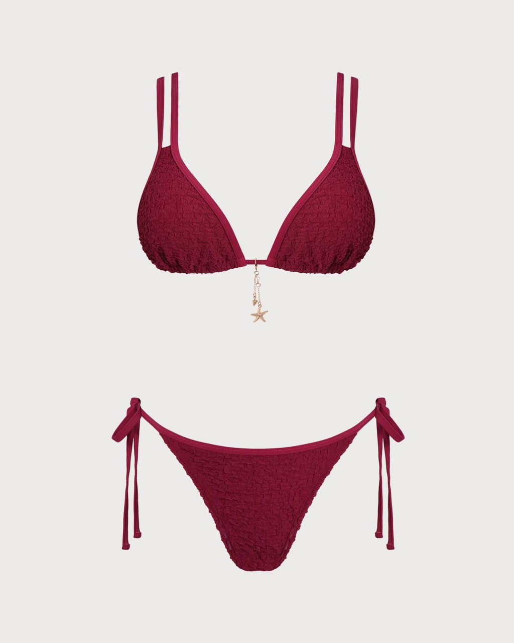 Textured Triangle Bikini Set in Wine Red