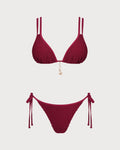 Textured Triangle Bikini Set in Wine Red