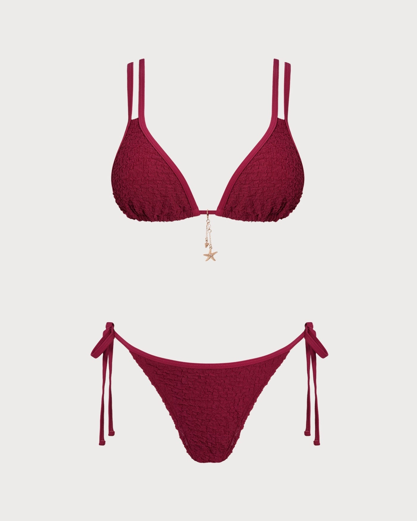 Textured Triangle Bikini Set in Wine Red