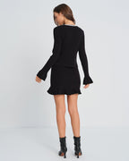 Black Knit Cardigan with Contrasting Bell Sleeves