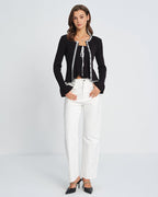 Black Knit Cardigan with Contrasting Bell Sleeves