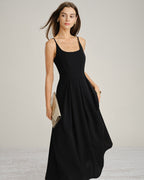 Black A-Line Maxi Dress with Ruched Slip Design