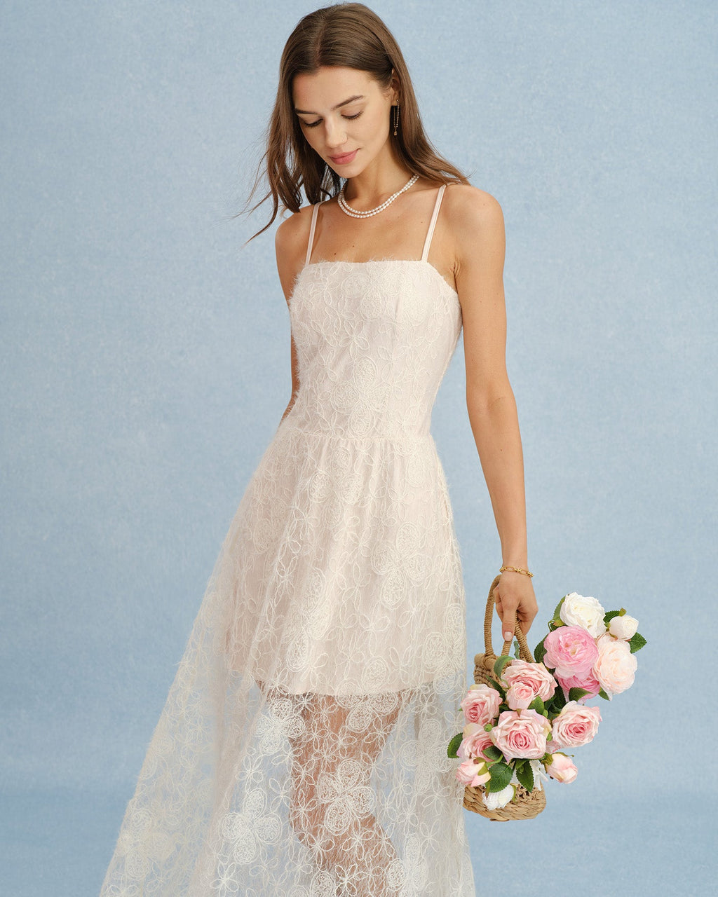 Apricot Lace Maxi Dress with Sheer Slip