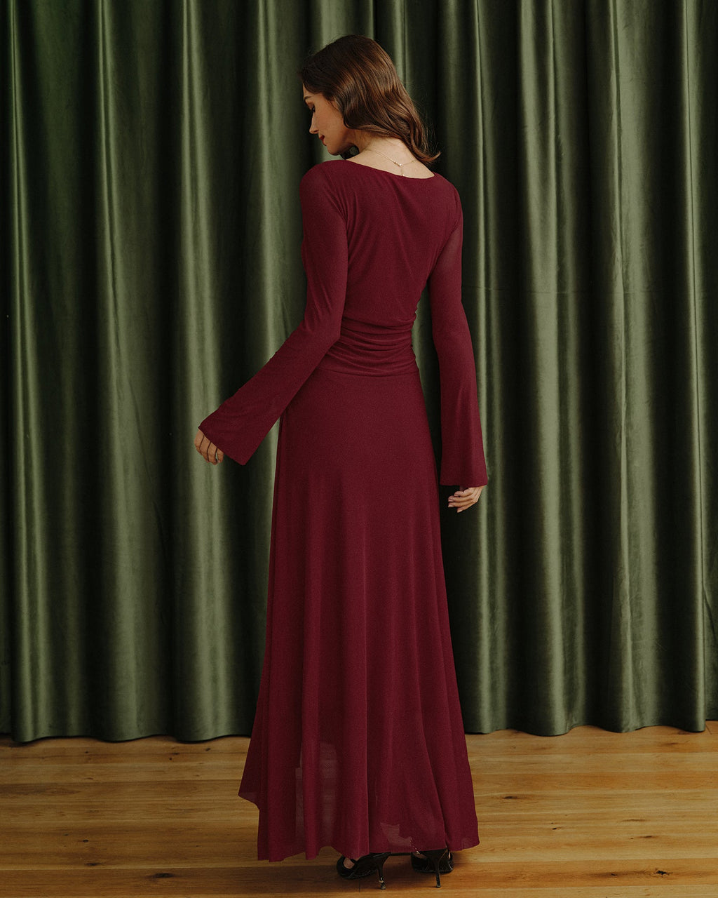Crimson Boat Neck Maxi Dress