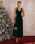 Emerald Velour V-Neck Sleeveless Maxi Gown