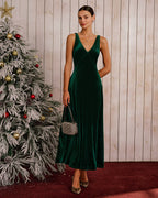 Emerald Velour V-Neck Sleeveless Maxi Gown