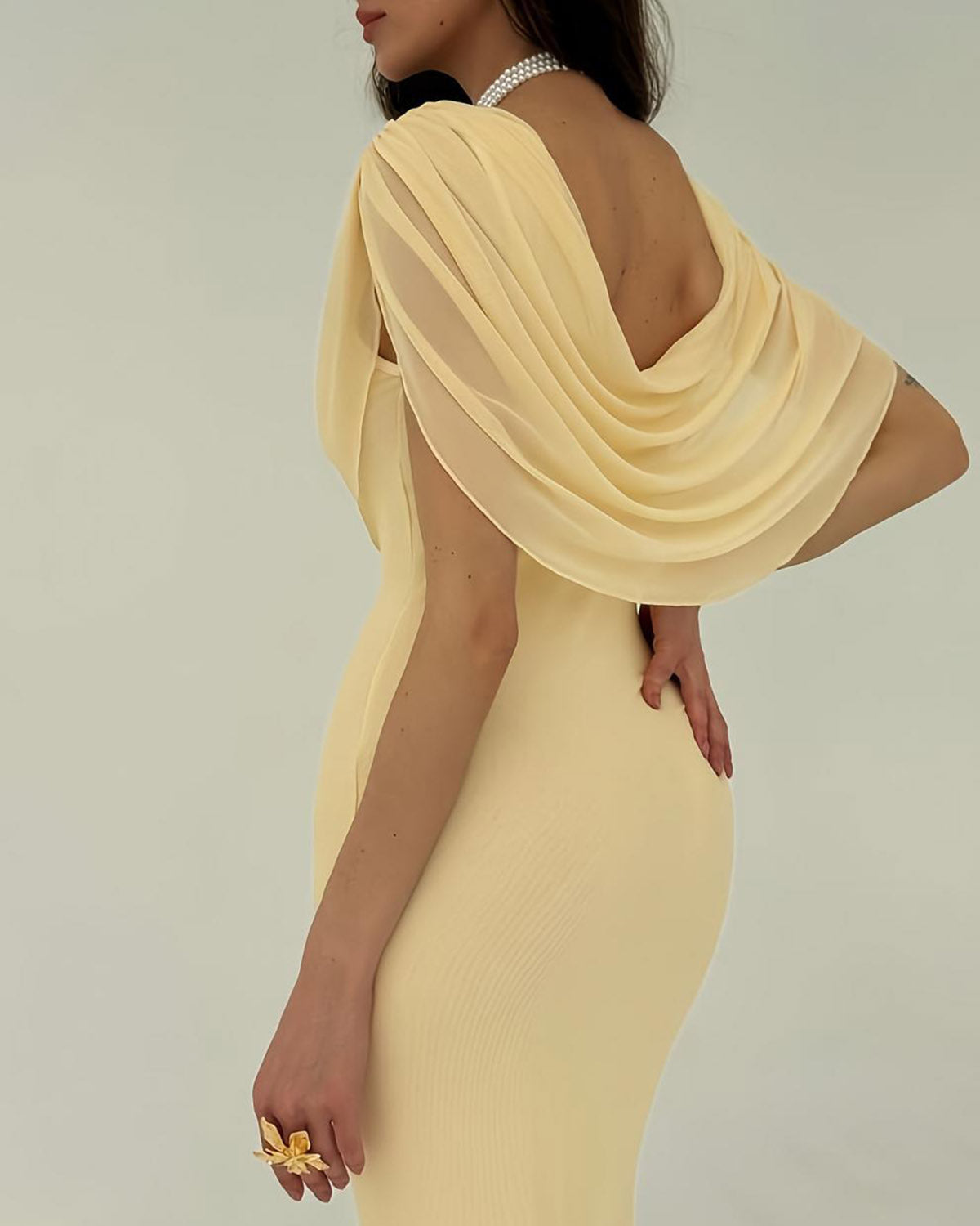 Yellow Sleeveless Maxi Dress with Cowl Neck
