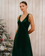 Emerald Velour V-Neck Sleeveless Maxi Gown