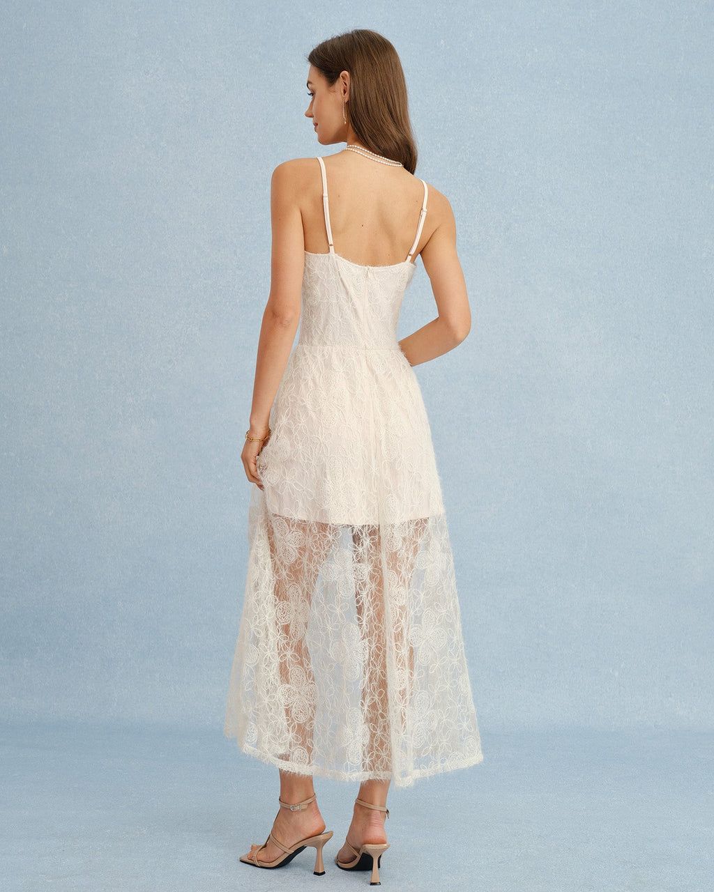 Apricot Lace Maxi Dress with Sheer Slip