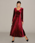 V Neck Maxi Dress in Wine Red Velour