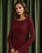 Crimson Boat Neck Maxi Dress